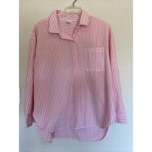 Time & Tru Maternity Coral White‎ Seersucker Striped Button Up Shirt XL 16-18